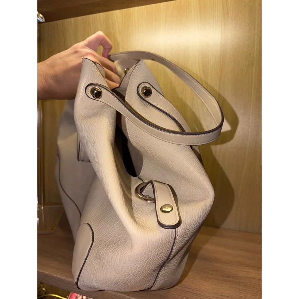 Sondra Roberts Squared Cream Pebbled Vegan Leather Hobo Bag Gold Hardware